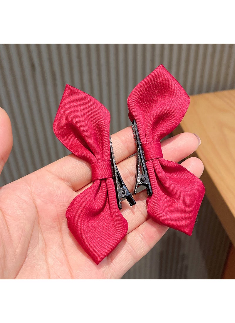 Generic 2-piece Set Cute Girl Rabbit Ear 3D Butterfly Knot Top Adult Wine Red Side Hair Clip Double Clip Korean Style Fresh Sweet Style 461 wine red clip 