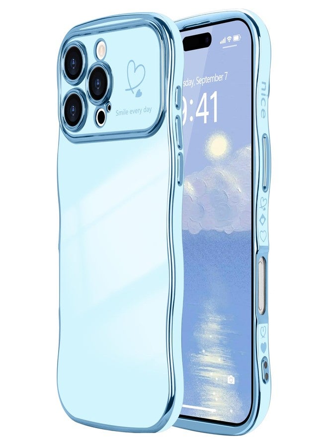 جراب LCHULLE لهاتف iPhone 16 Pro للنساء والفتيات، جراب هاتف لطيف بتصميم مموج على شكل قلب، غطاء حماية للكاميرا مقاوم للصدمات لهاتف iPhone 16 Pro مقاس 6.3 بوصة، أزرق - Image 1