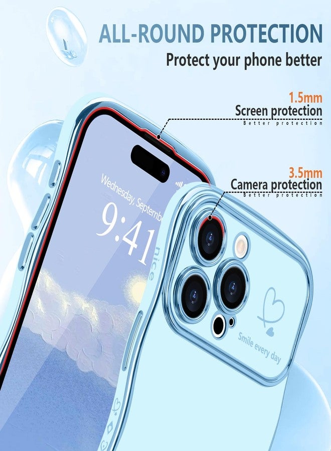 جراب LCHULLE لهاتف iPhone 16 Pro للنساء والفتيات، جراب هاتف لطيف بتصميم مموج على شكل قلب، غطاء حماية للكاميرا مقاوم للصدمات لهاتف iPhone 16 Pro مقاس 6.3 بوصة، أزرق - Image 4