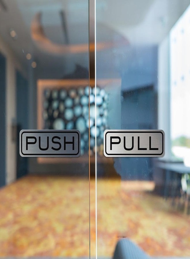 All Quality Classic Horizontal Push Pull Door Signs - Easy to Install | Durable Door Safety Signs (Dark Brown) - Medium (1 Set) - Image 2