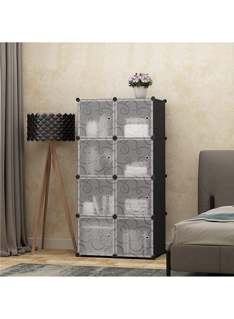 DubaiGallery Generic Roland Cube Storage Organizer, 8- Cube Diy Plastic Closet Cabinet, Modular Book Shelf Organizer Units, Storage Shelving Ideal For Bedroom Living Room Office With Doors, Black - Image 3