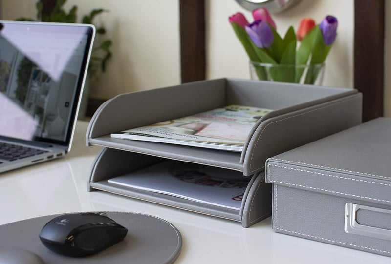 OSCO Faux Leather Letter Tray - Grey Cost effective upgraded craftsmanship - Image 4