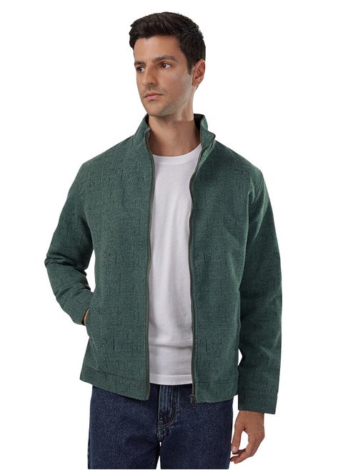 Men's Gabardine Jacket -With Collar With Fur - Green