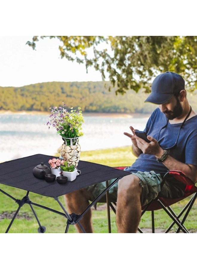 Portable Camping Table, Lightweight Folding Oxford Cloth Picnic Table with Aluminum Frame, Compact Roll-Up Collapsible Table for Outdoor BBQ, Beach, Fishing, Tailgating Travel (Black) - Image 4