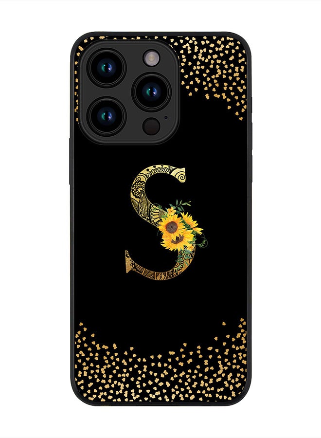 Stylizedd Cover for iPhone 15 Pro Case , Rugged Black Slim fit Phone Cases   -Custom Monogram Initial Letter Mandala Floral Pattern Alphabet-S (Black) - Image 1