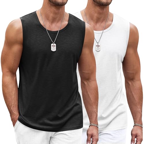 COOFANDY Gym Workout Sleeveless Tops for Men 2 Pack Muscle Fitness Tank Top Bodybuilding Tee, Small BlackWhite - Image 1