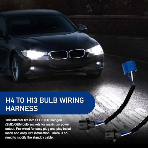 MOXRUQ 2 PCS Car H13 Male to H4 Female Adapter, 9.44" Waterproof Headlight Adapter Connector Wire Harnes, HID to Led Conversion Kit for Headlights Fog Lights, Universal Wire Harnes for Cars (Black) - Image 4