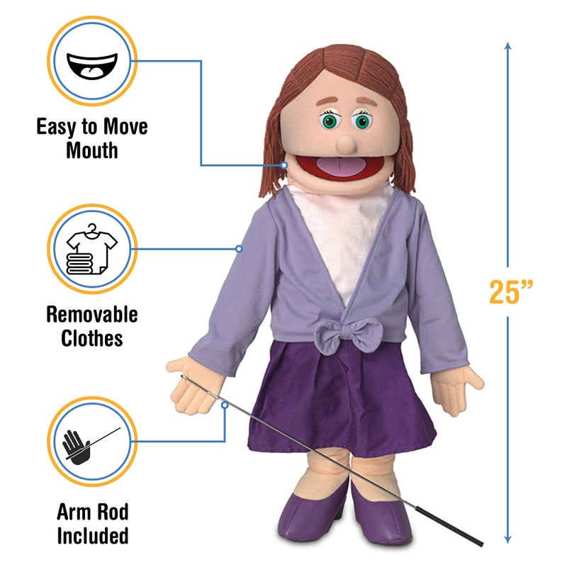 Silly Puppets 25" Sarah, Peach Mom/Teacher, Full Body, Ventriloquist Style Puppet - Image 3