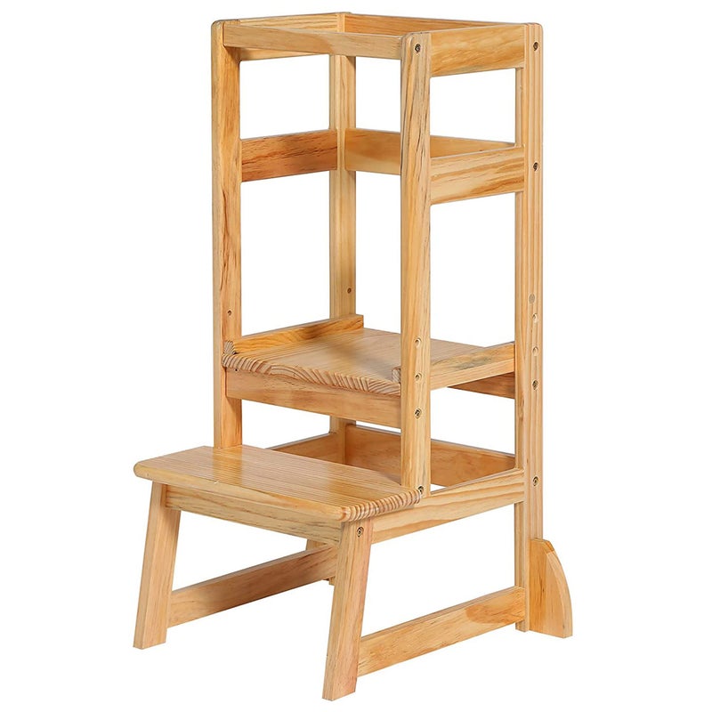 SDADI Mothers Helper Adjustable Height Step Stool Safety Counter Level Learning Toddler Tower for Kitchen and Bathroom Natural