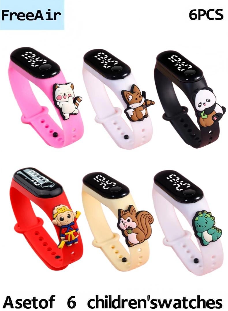Free Air 6 Pcs Children's Cute Cartoon Waterproof Silicone Touch Watch - Image 1