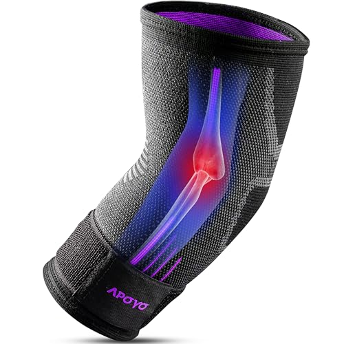 APOYO Elbow Brace for Tendonitis and Tennis Elbow, Elbow Compression Sleeve, Elbow Brace for Women and Men w/ Adjustable Strap for Tennis Elbow Relief, Weightlifting, Arthritis, Workouts, Reduce Joint Pain During Fitness Activity (Purple, Medium) - Image 1