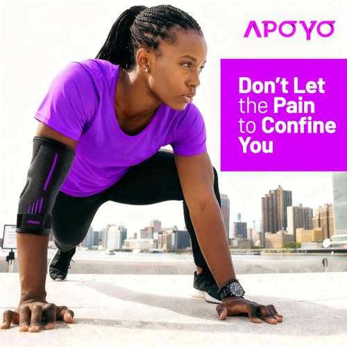 APOYO Elbow Brace for Tendonitis and Tennis Elbow, Elbow Compression Sleeve, Elbow Brace for Women and Men w/ Adjustable Strap for Tennis Elbow Relief, Weightlifting, Arthritis, Workouts, Reduce Joint Pain During Fitness Activity (Purple, Medium) - Image 5