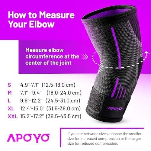 APOYO Elbow Brace for Tendonitis and Tennis Elbow, Elbow Compression Sleeve, Elbow Brace for Women and Men w/ Adjustable Strap for Tennis Elbow Relief, Weightlifting, Arthritis, Workouts, Reduce Joint Pain During Fitness Activity (Purple, Medium) - Image 3