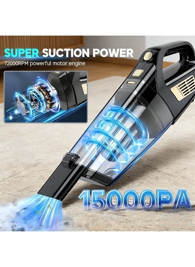 مكنسة كهربائية محمولة لاسلكية ، 15000 باسكال شفط قوي مكنسة كهربائية محمولة للسيارة محمولة مع فوهات متعددة وفلتر قابل للغسل ، منتهكي غبار خفيف الوزن قابل لإعادة الشحن للمنزل والسيارة والمكتب والحيوانات الأليفة - Image 2