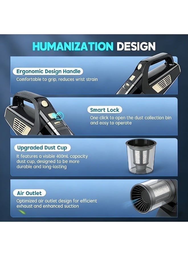 مكنسة كهربائية محمولة لاسلكية ، 15000 باسكال شفط قوي مكنسة كهربائية محمولة للسيارة محمولة مع فوهات متعددة وفلتر قابل للغسل ، منتهكي غبار خفيف الوزن قابل لإعادة الشحن للمنزل والسيارة والمكتب والحيوانات الأليفة - Image 5