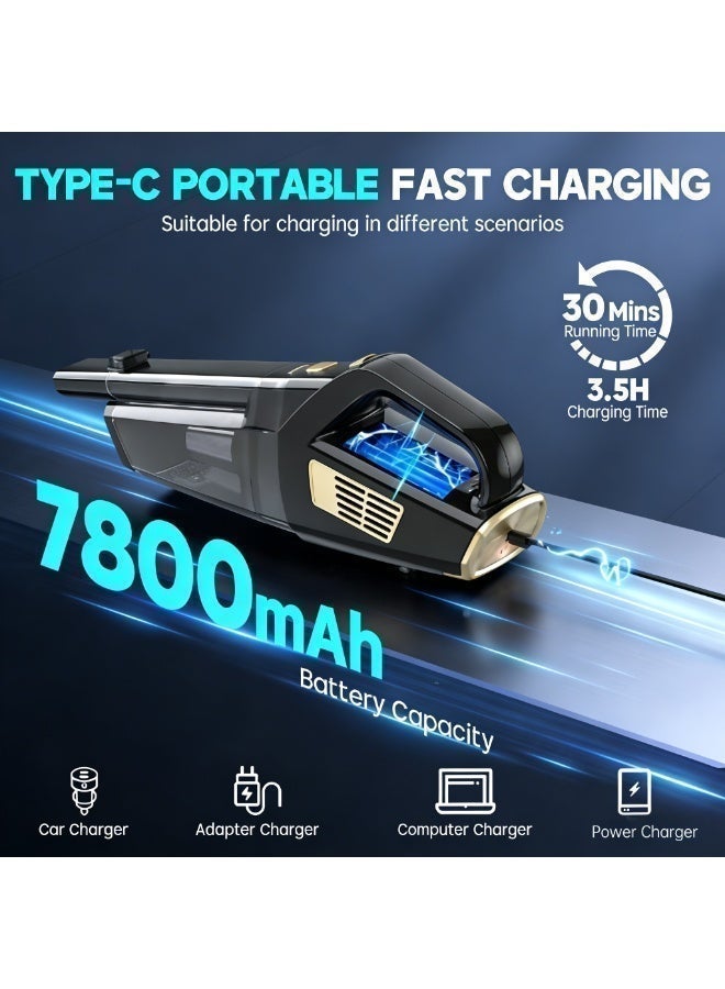 مكنسة كهربائية محمولة لاسلكية ، 15000 باسكال شفط قوي مكنسة كهربائية محمولة للسيارة محمولة مع فوهات متعددة وفلتر قابل للغسل ، منتهكي غبار خفيف الوزن قابل لإعادة الشحن للمنزل والسيارة والمكتب والحيوانات الأليفة - Image 4