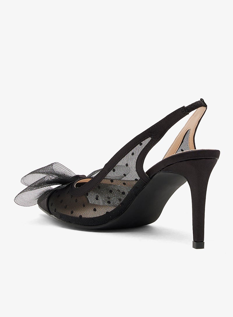 جينجر حذاء بكعب عالٍ شبكي بحزام خلفي مزين بفيونكة - Image 3