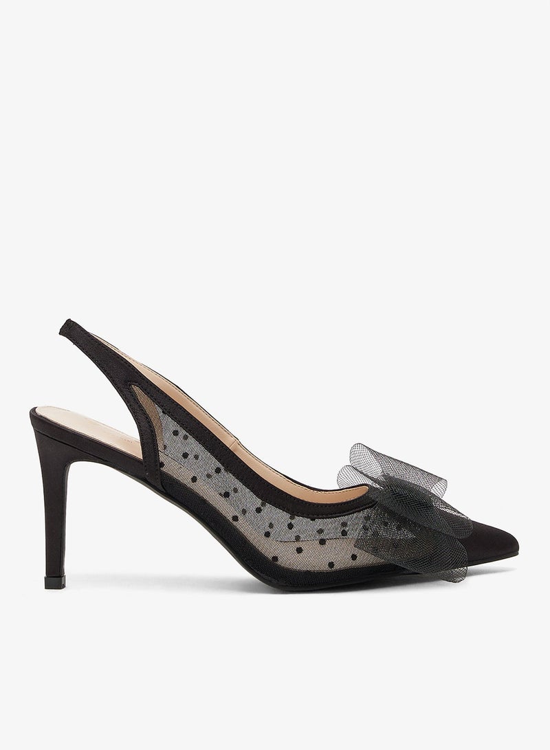 Ginger High Heel Mesh Sling Back Pumps With Bow Detail - Image 2