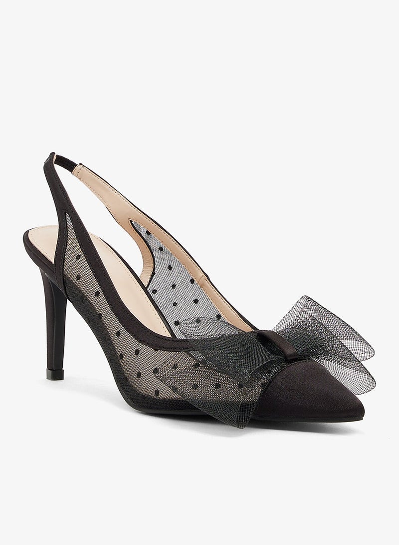 Ginger High Heel Mesh Sling Back Pumps With Bow Detail - Image 3