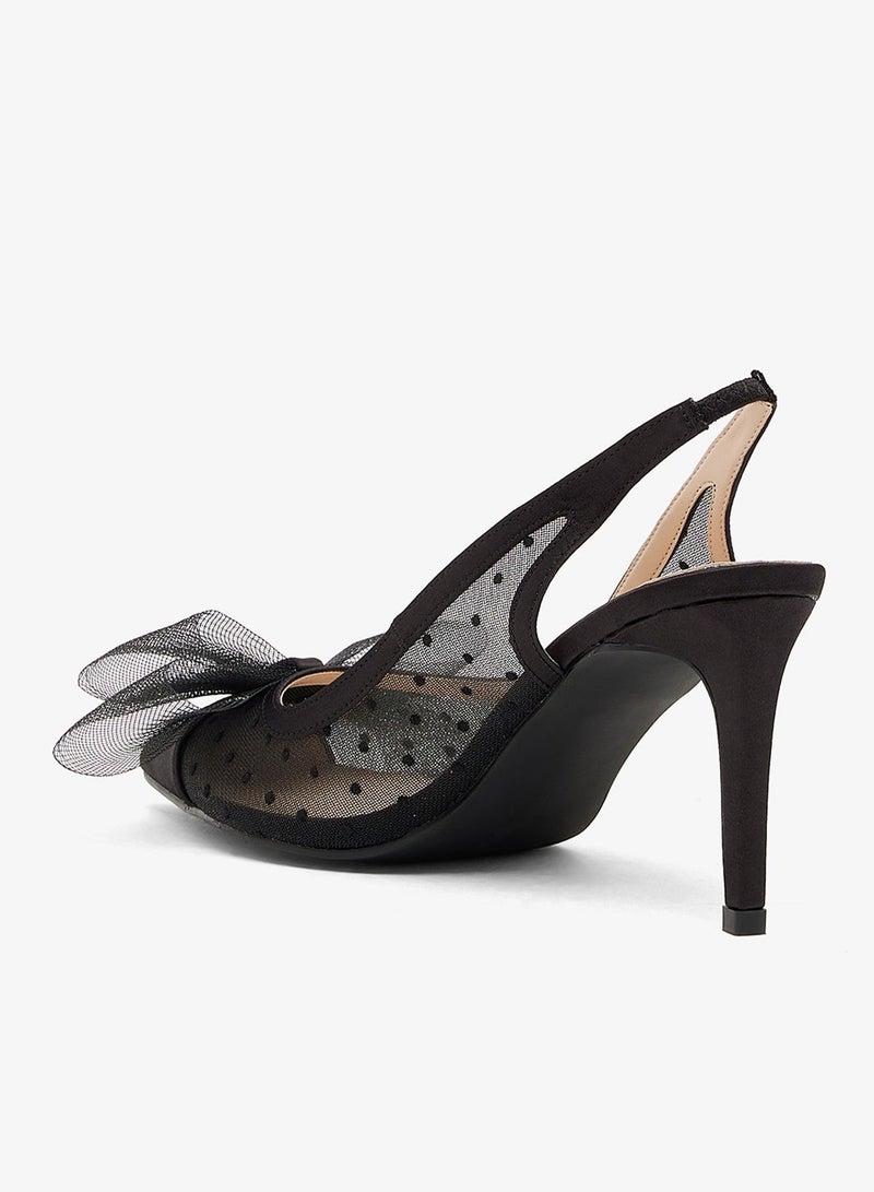 Ginger High Heel Mesh Sling Back Pumps With Bow Detail - Image 4