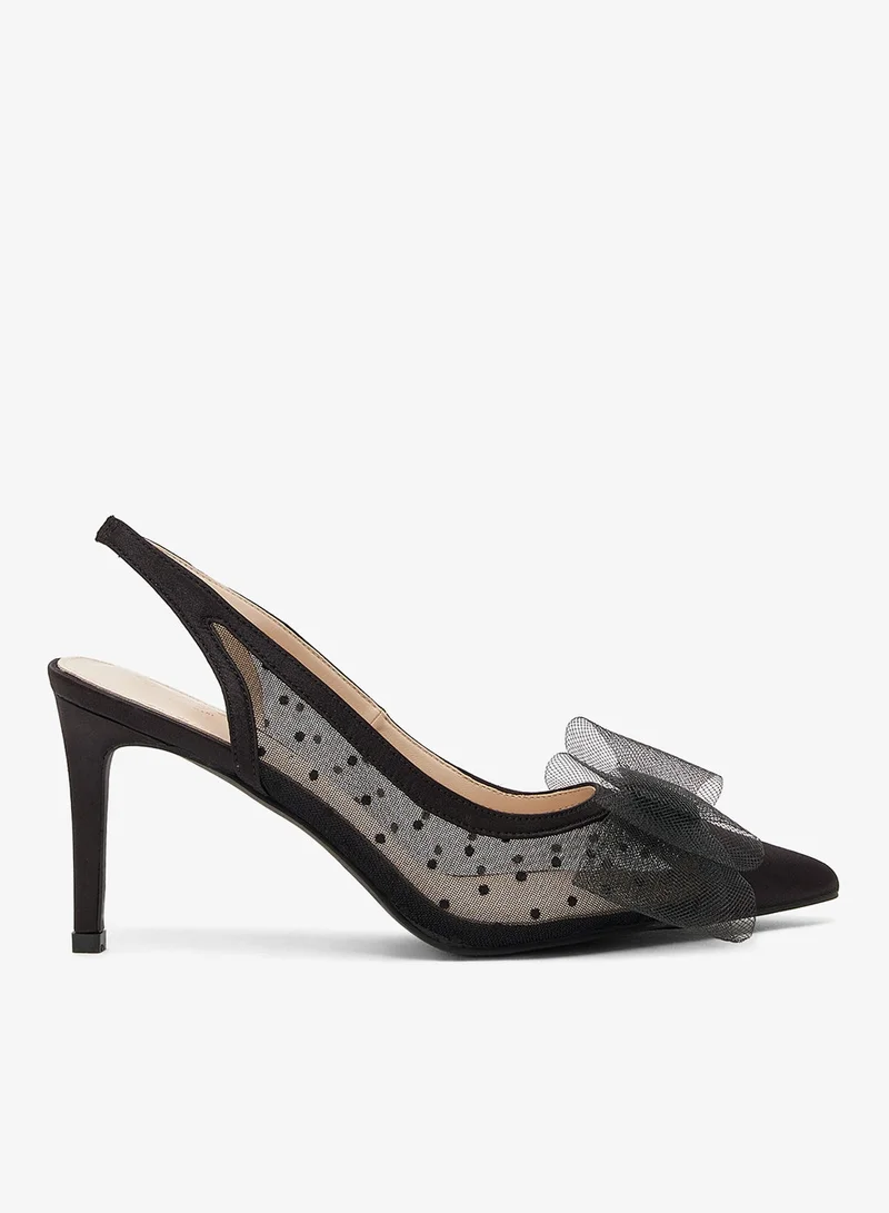 Ginger High Heel Mesh Sling Back Pumps With Bow Detail
