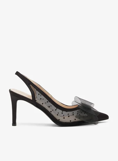 Ginger High Heel Mesh Sling Back Pumps With Bow Detail