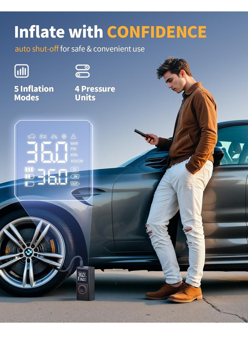 Tire Inflator Portable Air Compressor, 150 PSI Cordless Mini Bike Tire Pump, Air Pump for Auto, Motorcycle, Bicycle, Balls with Pressure GaugeLED Light, Black, Medium - Image 4