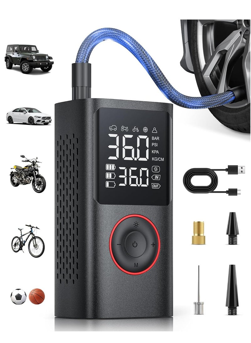 Tire Inflator Portable Air Compressor, 150 PSI Cordless Mini Bike Tire Pump, Air Pump for Auto, Motorcycle, Bicycle, Balls with Pressure GaugeLED Light, Black, Medium - Image 1