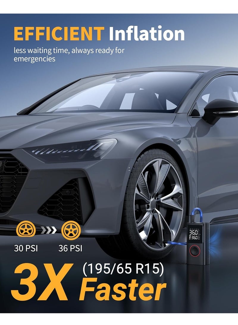 Tire Inflator Portable Air Compressor, 150 PSI Cordless Mini Bike Tire Pump, Air Pump for Auto, Motorcycle, Bicycle, Balls with Pressure GaugeLED Light, Black, Medium - Image 3