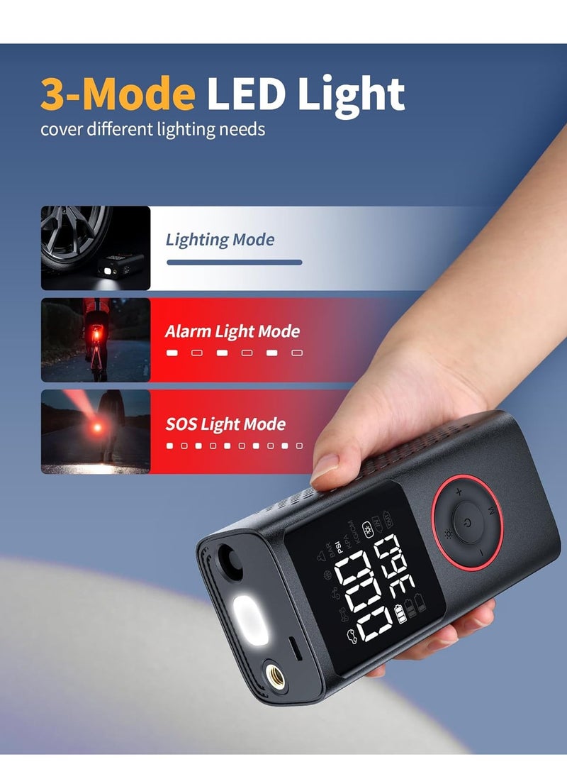 Tire Inflator Portable Air Compressor, 150 PSI Cordless Mini Bike Tire Pump, Air Pump for Auto, Motorcycle, Bicycle, Balls with Pressure GaugeLED Light, Black, Medium - Image 5