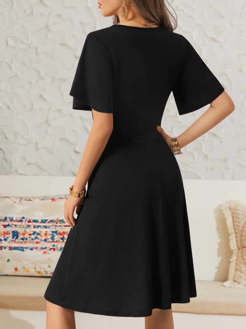FENSACE Church Dresses for Women Plus Size Knee Length A Line Graduation Modest Work Dress(Black,XX-Large) - Image 5
