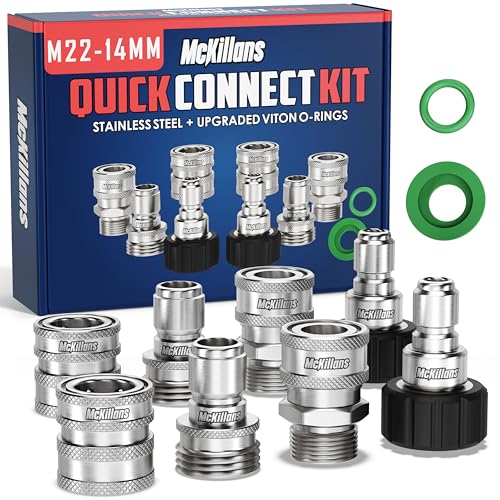 McKillans® M22-14mm Pressure Washer Quick Connect Kit, M22-14mm to 3/8" Male Female Quick Disconnect Kit for Power Washer (Stainless Steel) - Image 1