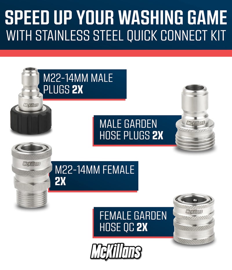 McKillans® M22-14mm Pressure Washer Quick Connect Kit, M22-14mm to 3/8" Male Female Quick Disconnect Kit for Power Washer (Stainless Steel) - Image 3
