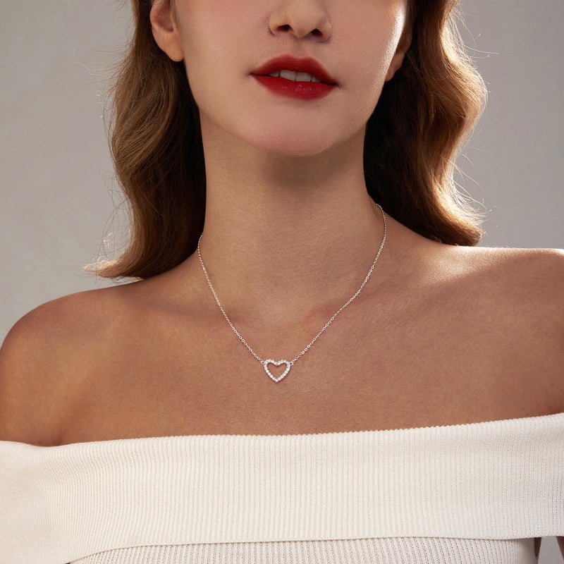 Zeffy Silver Heart Necklace Cubic Zirconia Open Heart Choker Necklaces Trendy Dainty Simple Silver Jewelry for Women Gifts - Image 2