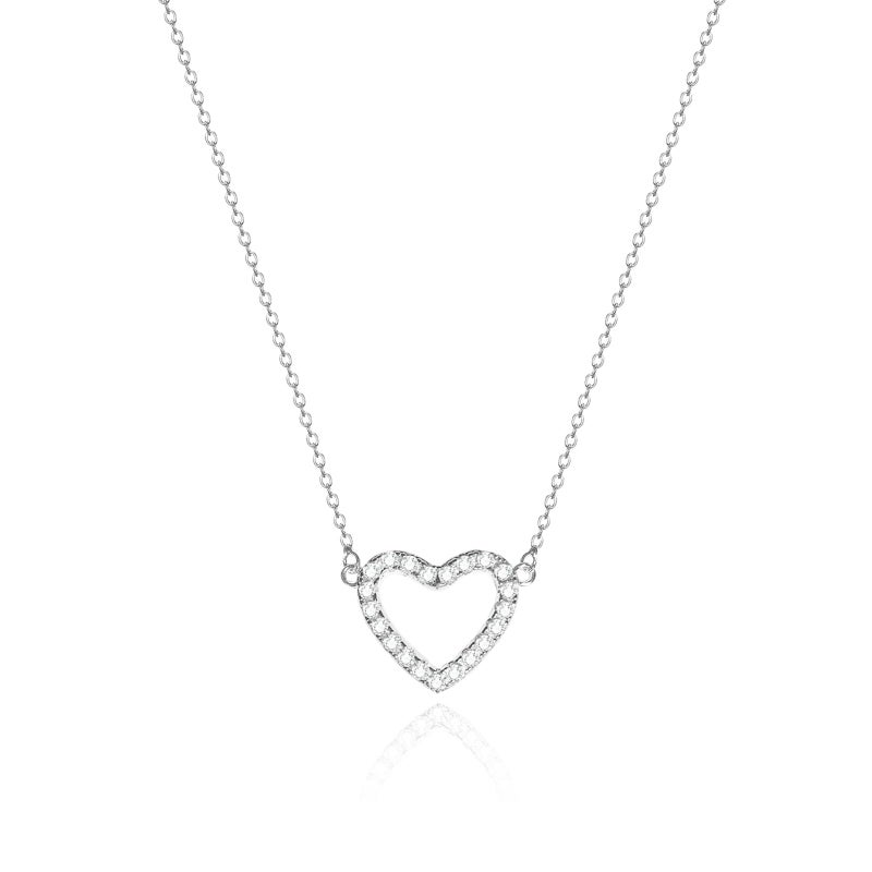 Zeffy Silver Heart Necklace Cubic Zirconia Open Heart Choker Necklaces Trendy Dainty Simple Silver Jewelry for Women Gifts - Image 1