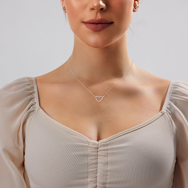 Zeffy Silver Heart Necklace Cubic Zirconia Open Heart Choker Necklaces Trendy Dainty Simple Silver Jewelry for Women Gifts - Image 5