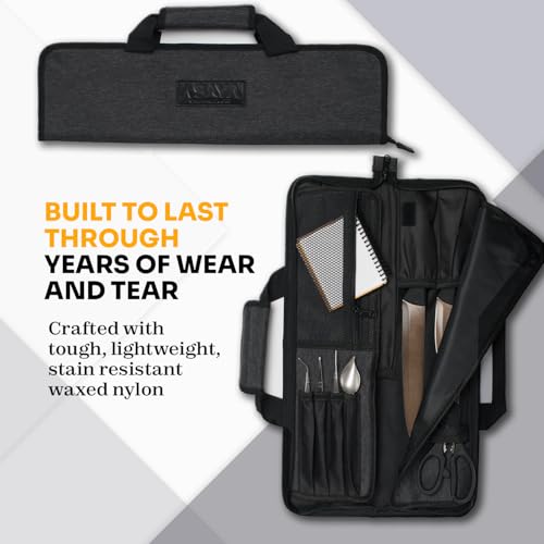 Asaya Chef Knife Roll Bag - 12 Pockets for Knives and Kitchen Utensils - Lightweight, Durable, and Stain Resistant Nylon - Perfect for the Traveling Chef - Knives not Included - Image 2