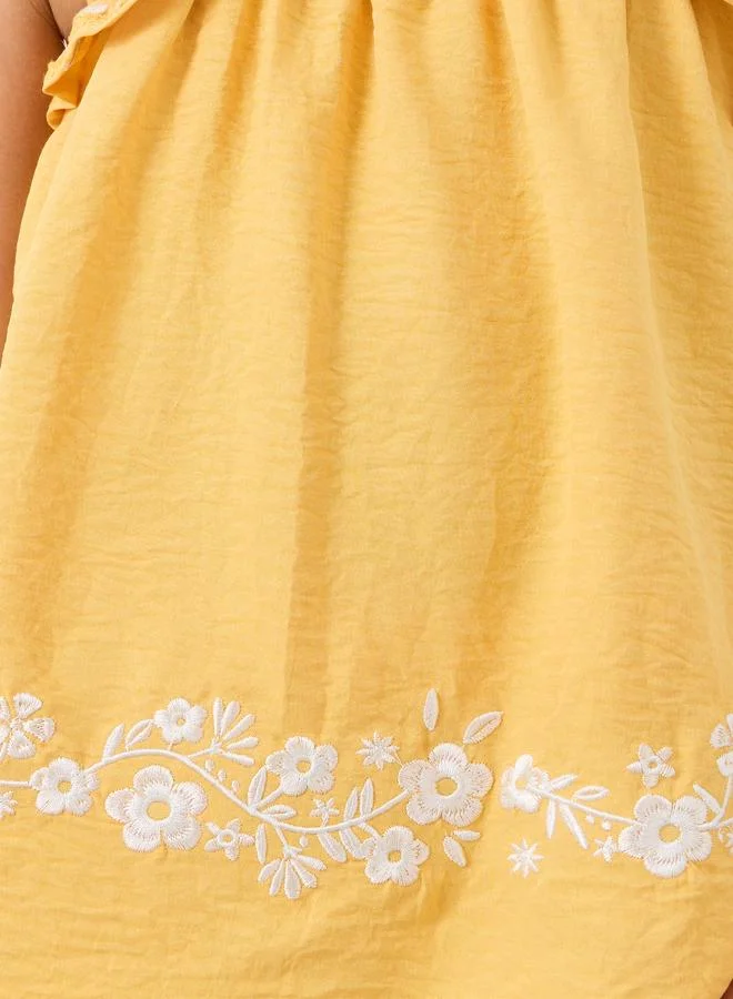 Styli Styli Girls Embroidered Ruffled Sleeves Blouse and Shorts Set
