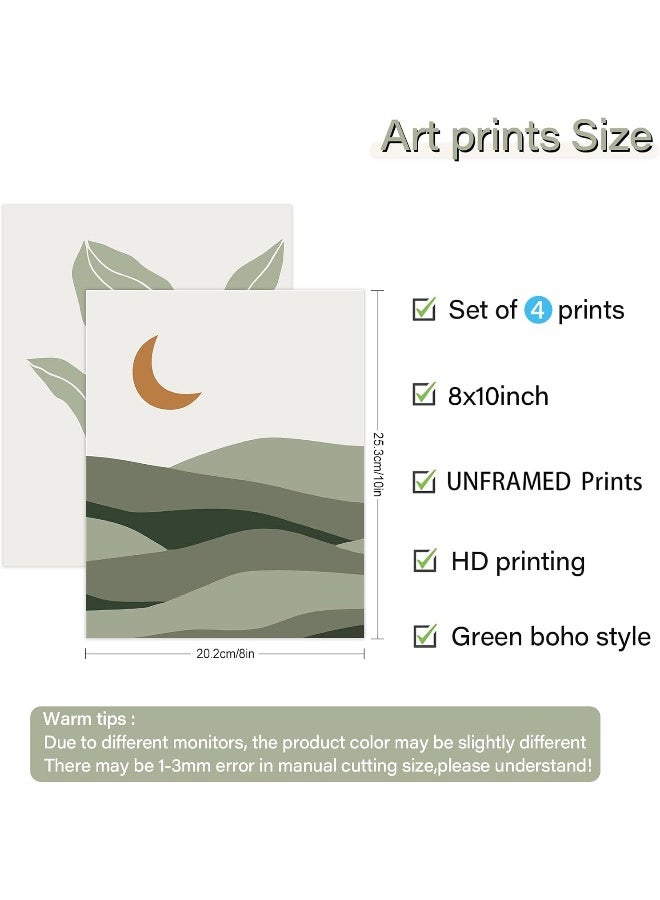 LIYAOLI Boho Green Wall Decor Sun Mountain Landscape Wall Art Danish Pastel room Decor Mid Century Abstract Unframed Art Print 8x10 inch Set of 4 Nature Wall Art Prints for Living Room Bedroom Office Decor - Image 5