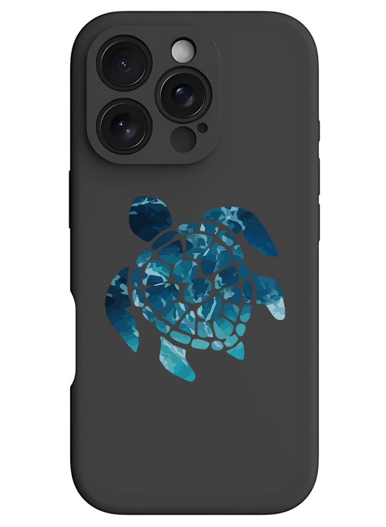 Theodor iPhone 16 Pro Max Black Protective Slim Fit Case Liquid Silicone Cover with Full Body Protection Anti-Scratch Shockproof Case For iPhone - Blue Turtle - Image 1
