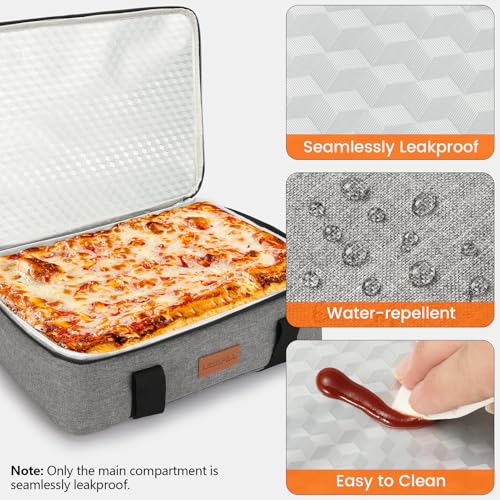 Uoxfill Lunch Bag Insulated Thermal Food Carrier Insulated Casserole Carrier for Hot or Cold Food,Insulated Tote Bag for Potluck Cookouts Parties Picnic, Lasagna Lugger,Fits 9"x13" Baking Pan,Gray - Image 5