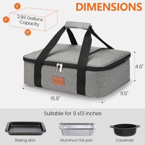 Uoxfill Lunch Bag Insulated Thermal Food Carrier Insulated Casserole Carrier for Hot or Cold Food,Insulated Tote Bag for Potluck Cookouts Parties Picnic, Lasagna Lugger,Fits 9"x13" Baking Pan,Gray - Image 2