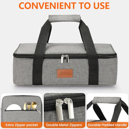 Uoxfill Lunch Bag Insulated Thermal Food Carrier Insulated Casserole Carrier for Hot or Cold Food,Insulated Tote Bag for Potluck Cookouts Parties Picnic, Lasagna Lugger,Fits 9"x13" Baking Pan,Gray - Image 4