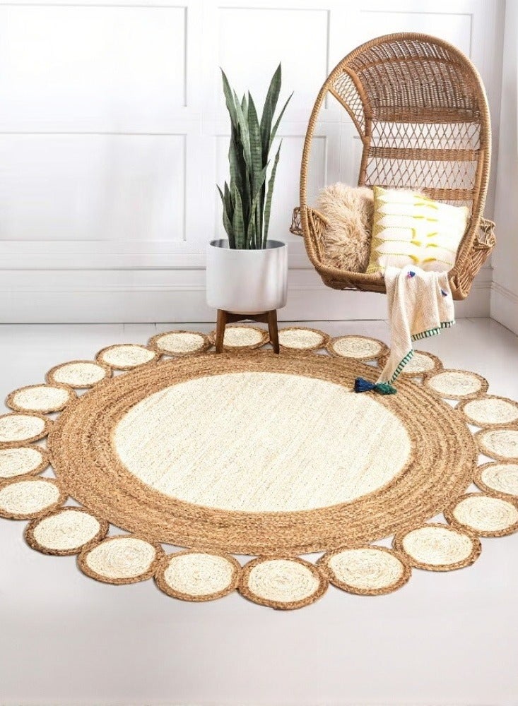 والالا سجادة من الجوت المضفرة يدويًا 100x100 سم سجادة بوهيمية مستديرة لغرفة النوم والمطبخ وغرفة المعيشة ديكور منزلي من ألياف طبيعية - Image 1