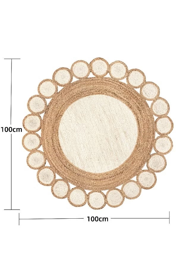 والالا سجادة من الجوت المضفرة يدويًا 100x100 سم سجادة بوهيمية مستديرة لغرفة النوم والمطبخ وغرفة المعيشة ديكور منزلي من ألياف طبيعية - Image 3