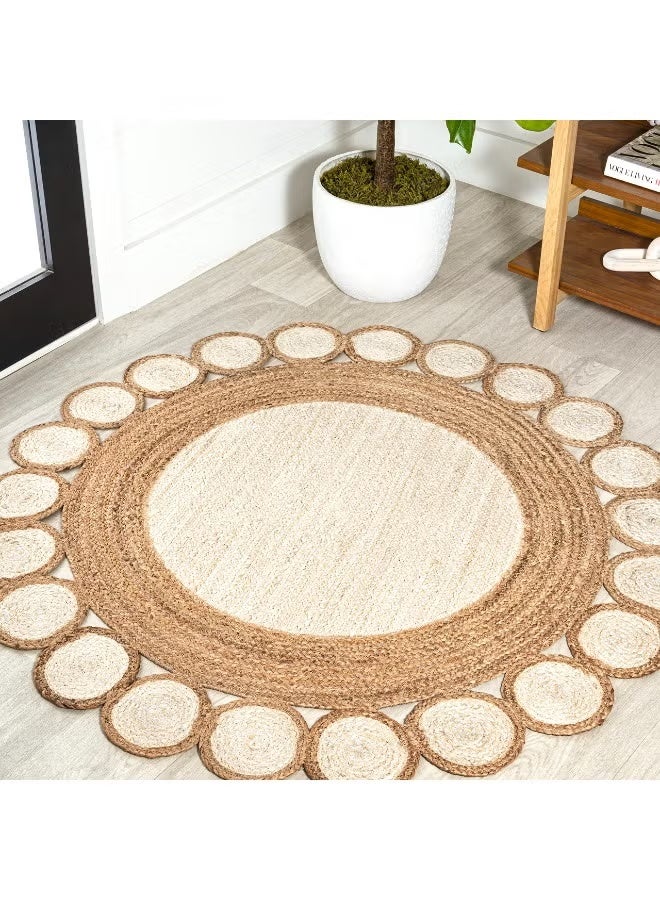 والالا سجادة من الجوت المضفرة يدويًا 100x100 سم سجادة بوهيمية مستديرة لغرفة النوم والمطبخ وغرفة المعيشة ديكور منزلي من ألياف طبيعية - Image 2