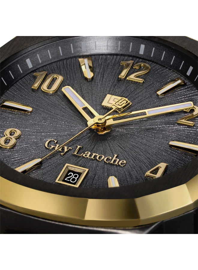 Guy Laroche Charlie 45.5mm Gents Swiss Quartz Watch with Cool Grey Patterned Dial, Textured Grey Leather Strap & Sapphire Glass