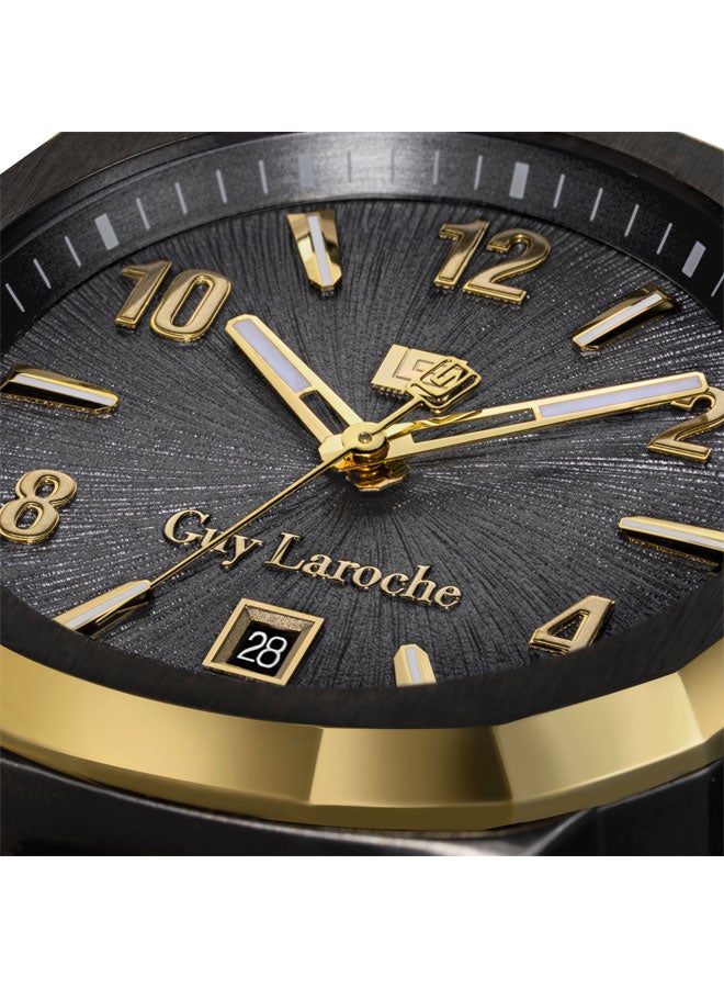 Guy Laroche Charlie 45.5mm Gents Swiss Quartz Watch with Cool Grey Patterned Dial, Textured Grey Leather Strap & Sapphire Glass  - Image 3