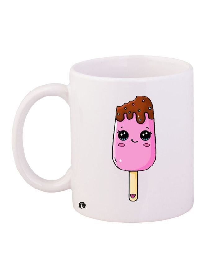 RYN Cartoon Ice Cream Printed Coffee Mug White/Pink/Brown 11ounce