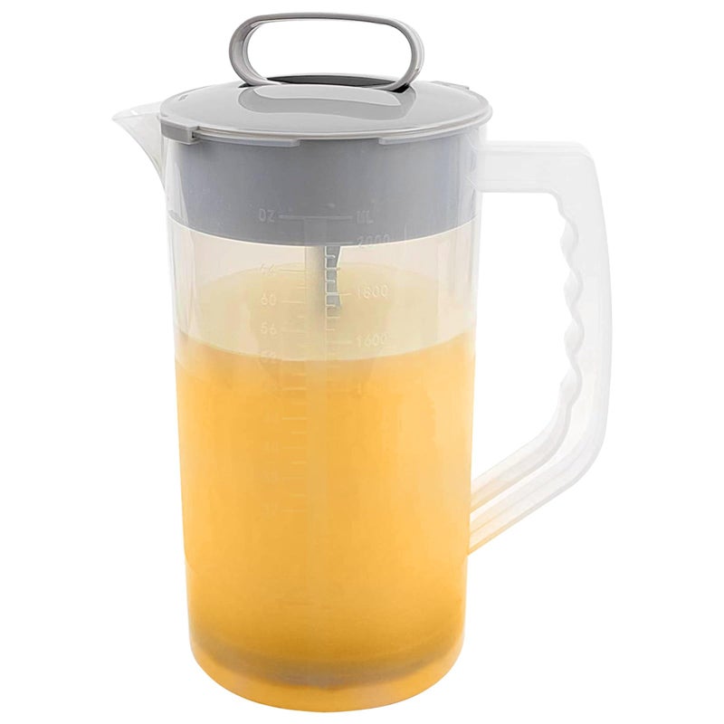 Hlimior 1 Pack Mixing Pitcher for Drinks 2 Quart 64oz Plastic Water Pitcher with LidEasyMix Juice ContainerAngled Plastic Blades and Adjustable Mixer Plunger for Juice Tea Beverage Container